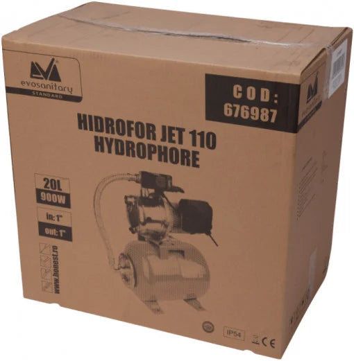 Hidrofor EvoSanitary Jet 110 - 900 W, Carcasă Inox, Vas 20 L, Refulare 48 m, Aspirație 8 m
