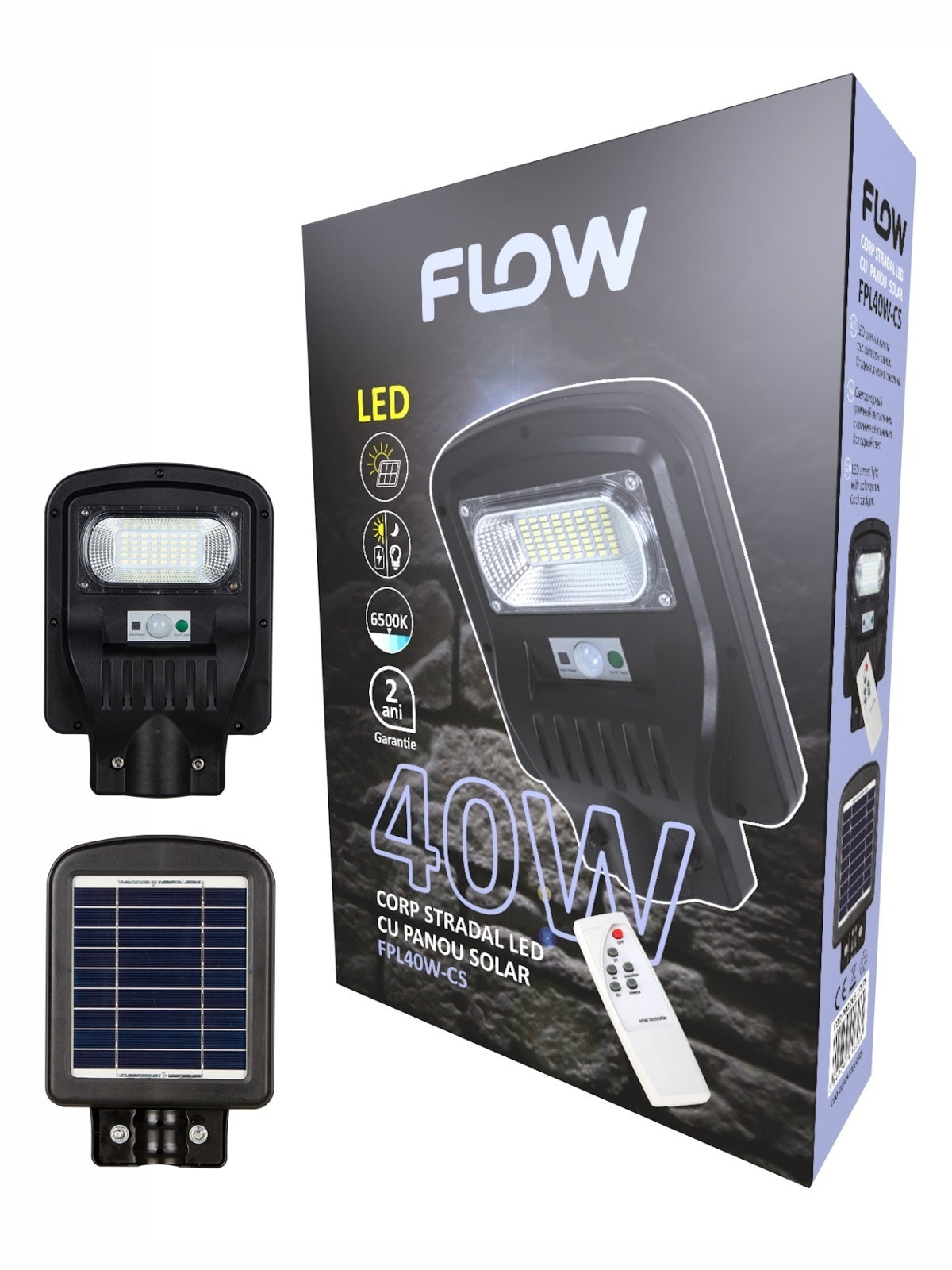 Corp stradal LED cu panou solar 40W 6500K FLOW – FPL40W-CS