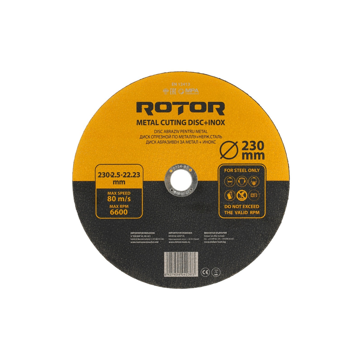 Disc abraziv pentru metal+inox ROTOR 230*2,5*22,23 - Pachet 25 bucati