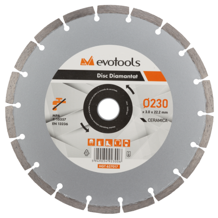 Disc Diamantat Segmentat Ø 230 x 3 mm - Alezaj 22,2 mm, Tăiere Uscată Beton, Cărămidă, Granit