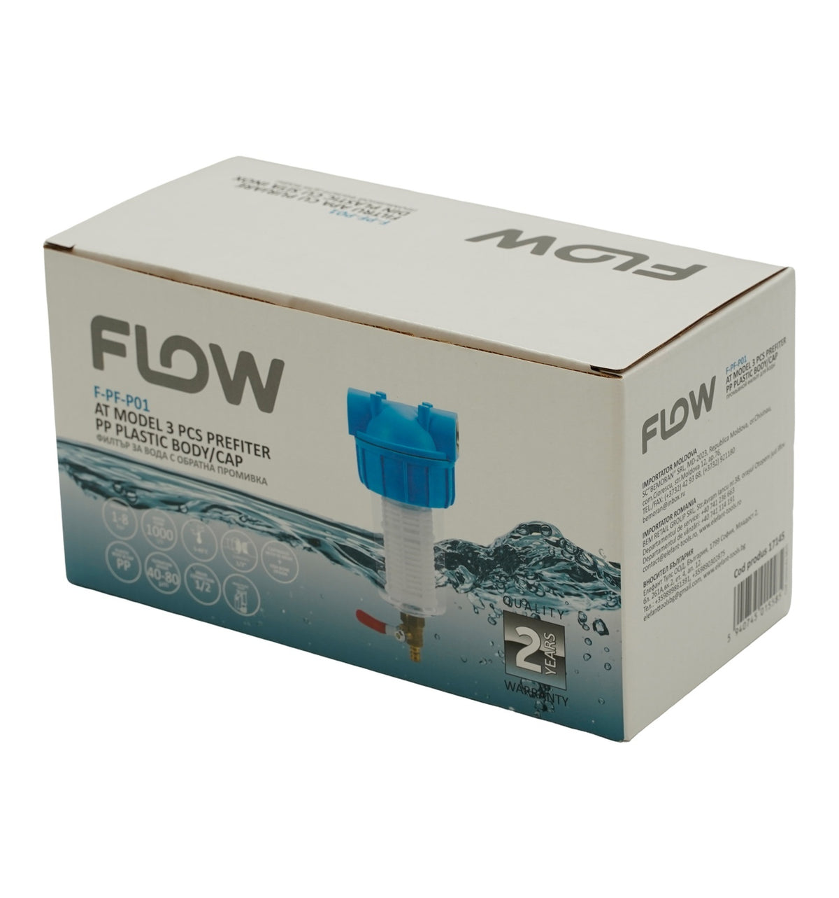 F-PF-P01 Filtru apă cu purjare din plastic cu sită inox FLOW