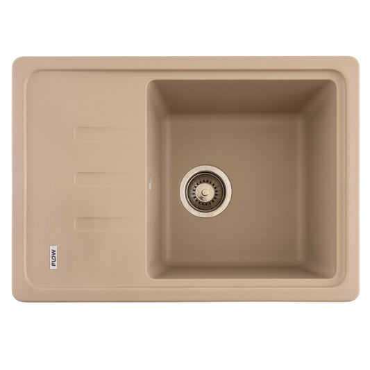FCB-6143SS/1T, Chiuveta de bucatarie din granit cu o cuva si scurgator, seria SLIM, Sahara, 615x430x200 mm, FLOW