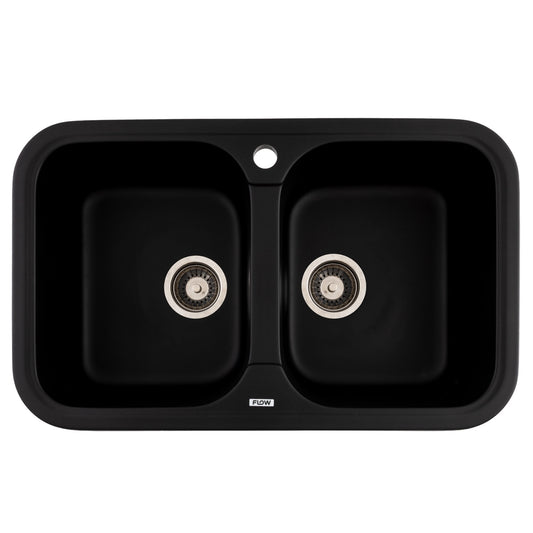 FCB-7647TBA/2, Chiuveta de bucatarie din granit cu doua cuve, seria TWINS, Black/Anthracite, 765x470x190 mm, FLOW