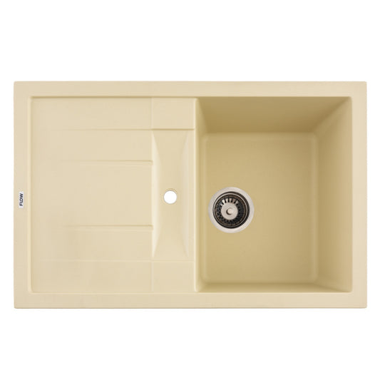 FCB-7749FI/1.5T, Chiuveta de bucatarie din granit cu o cuva si scurgator, seria FORT, Ivory, 775x495x200 mm, FLOW