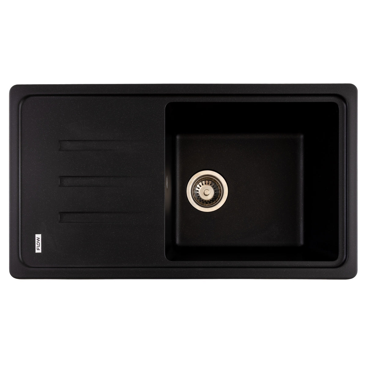 FCB-7843SLBM/1T, Chiuveta de bucatarie din granit cu o cuva si scurgator, seria SLIM LONG, Black/Metallic, 780x435x200 mm, FLOW