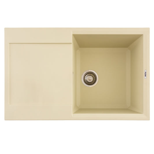 FCB-7849HI/1T, Chiuveta de bucatarie din granit cu o cuva si scurgator, seria HORIZON, Ivory, 780x495x230 mm, FLOW