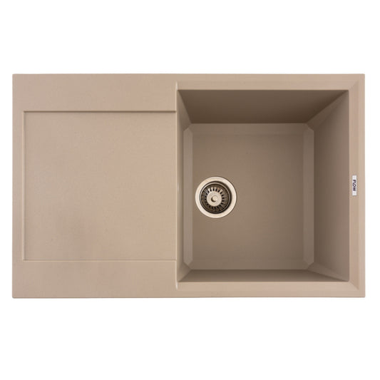 FCB-7849HS/1T, Chiuveta de bucatarie din granit cu o cuva si scurgator, seria HORIZON, Sahara, 780x495x230 mm, FLOW