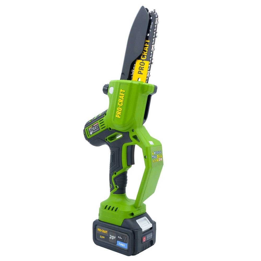 Fierastrau electric cu lant pe acumulator PROCRAFT PKA32Li, 20 V / 4 Ah, Brushless, lame 6" si 8", acumulator si incarcator incluse