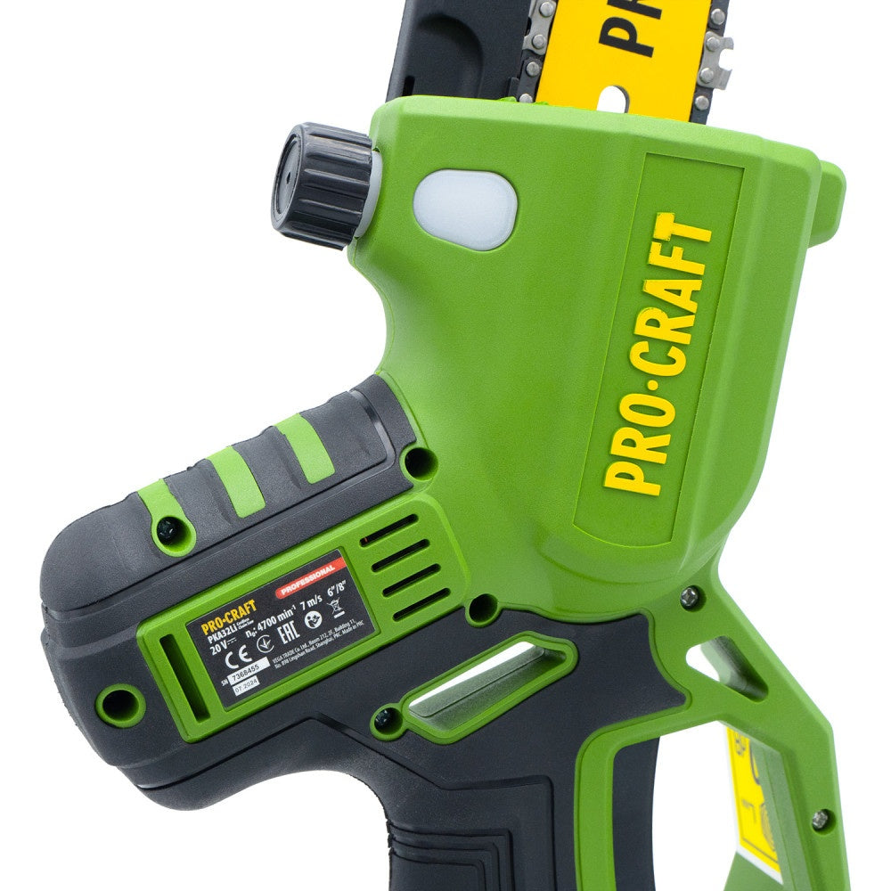 Fierastrau electric cu lant pe acumulator PROCRAFT PKA32Li, 20 V / 4 Ah, Brushless, lame 6" si 8", acumulator si incarcator incluse