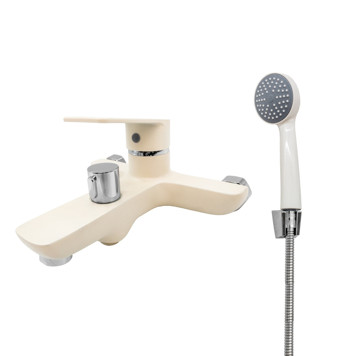 FL 183-FW439ZW, Baterie cada bej cu para de dus alba, zinc FLOW