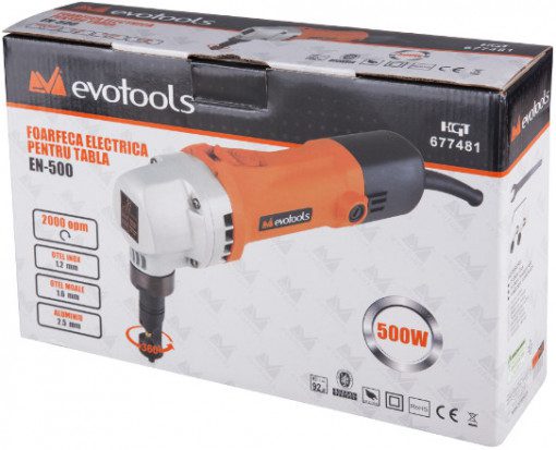 Foarfecă Electrică pentru Tablă EvoTools - 500 W, Tăiere Plăci Metalice Drepte și Ondulate