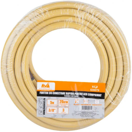 Furtun de Aer Comprimat EvoTools cu Conectare Rapidă - PVC, Compresor și Scule Pneumatice