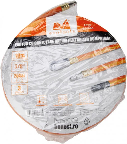 Furtun de Aer Comprimat EvoTools cu Conectare Rapidă - PVC, Compresor și Scule Pneumatice