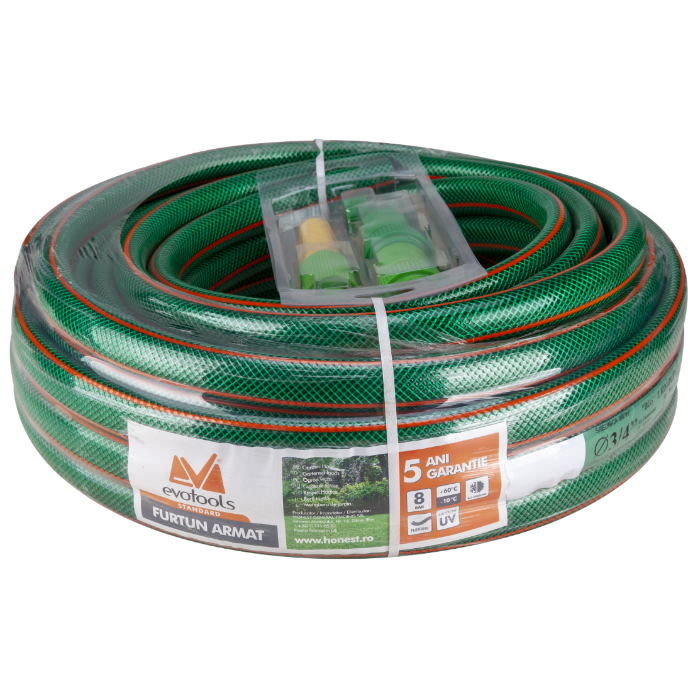 Furtun Armat cu Accesorii EvoTools 3/4" x 20 m - Inserție Textilă, Presiune 8 atm, Udat Grădină