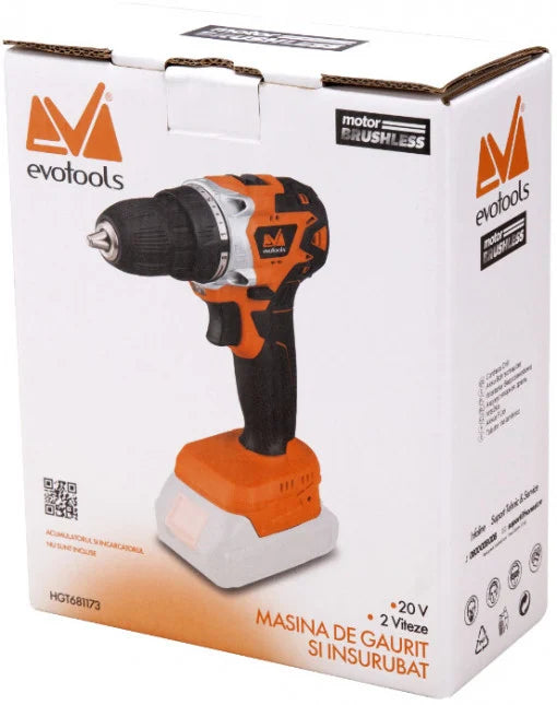 Bormașină Brushless EvoTools 20 V - 28 Nm, Mandrină Rapidă Plastic 10 mm, fără Acumulator