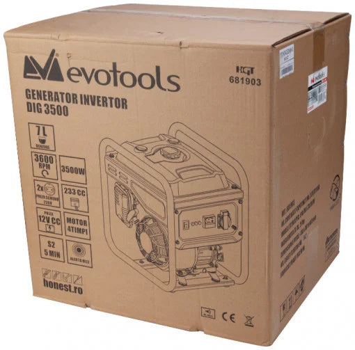 Generator Invertor pe Benzină EvoTools 3500 W - 4,7 CP, 4 Timpi, 3200 W Continuu, 230 V