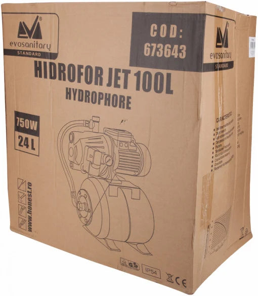 Hidrofor EvoTools Jet 100 - 750 W, Vas de Expansiune 50 L, Carcasă Fontă, Alimentare cu Apă