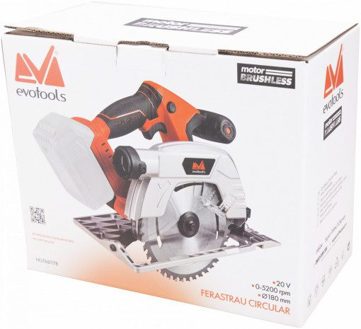 Ferăstrău Circular Brushless EvoTools 20 V - Disc Ø 180 mm, 5200 rot/min, fără Acumulator