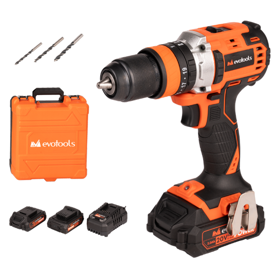 Kit Mașină de Înșurubat cu Percuție Brushless EvoTools Max 20 V Power - 2 Acumulatori, Încărcător