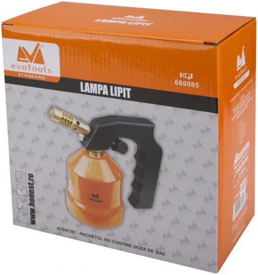 Lampă de Lipit cu Gaz - Carcasă Metalică, Reglaj Fin al Flăcării, Doză 190 g DIN EN 417