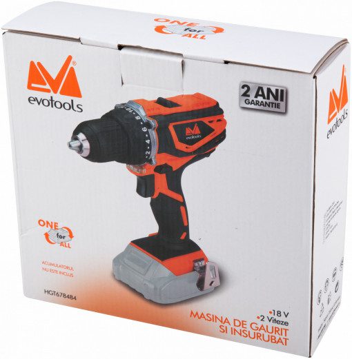 Bormașină și Șurubelniță EvoTools Max 20V One 18 V - Mandrină 13 mm, 2 Trepte, fără Acumulator