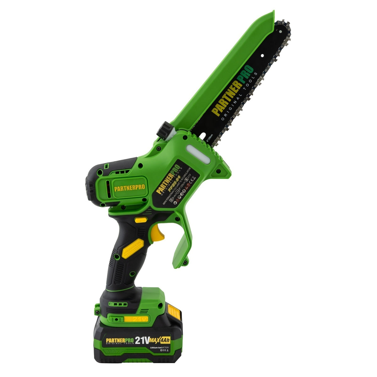 Mini Fierăstrău cu Lanț și Acumulator PPBS-84 PARTNERPRO, Brushless, 21V / 4Ah, Indicator sarcină