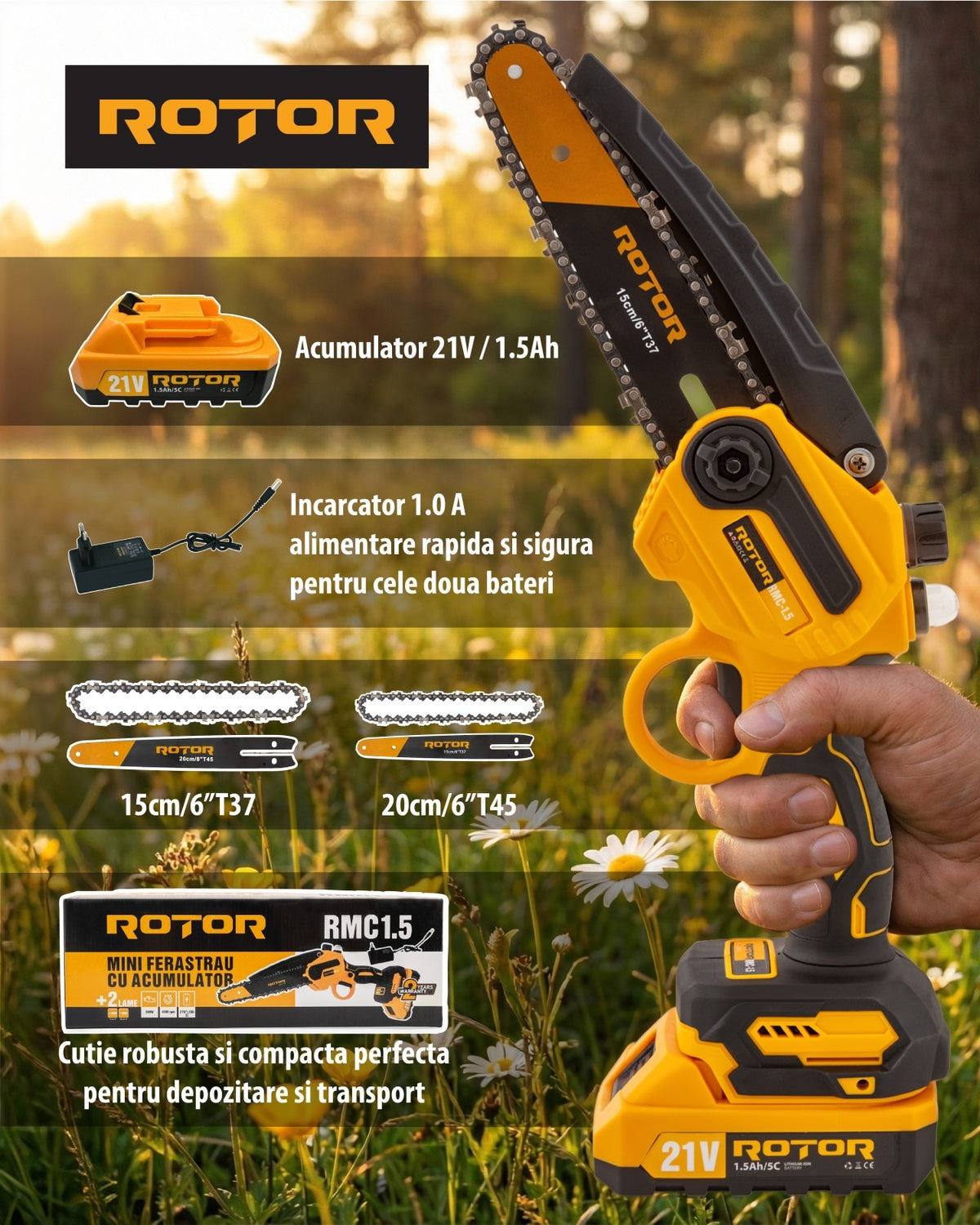 Mini fierăstrău pe acumulator RMC-1.5 ROTOR 4500 rot/min 1 x Acumulator 21V 1.5Ah