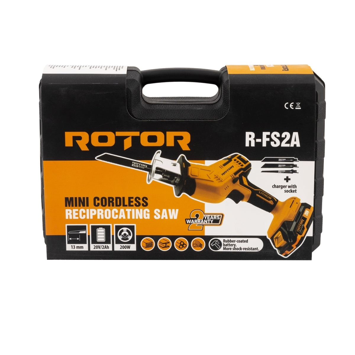 Mini fierăstrău tip sabie cu acumulator R-FS2A 20V / 2Ah, Brushless, 1 X ACUMULATOR, 3 X LAME