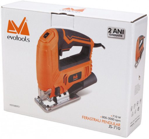 Ferăstrău Pendular EvoTools JS710 - 710 W, 3000 oscilații/min, Tăiere Lemn 80 mm și Metal 8 mm