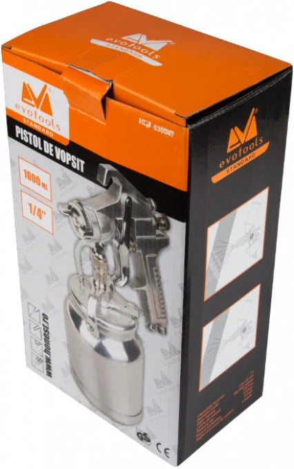 Pistol de Vopsit Pneumatic 0435 - Rezervor 1000 ml, Duză Ø 2 mm, 3 bar, Racord Aer 1/4 inch