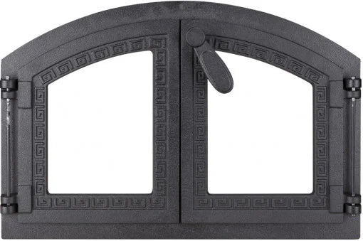 Ușă Cuptor Pizza cu Geam Model Grecesc 536 x 358 mm - Fontă, Fixare cu Cleme, Montaj Ușor