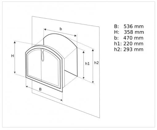 Ușă pentru Cuptor de Pizza Model Grecesc - Dimensiuni 536 x 358 mm, Montaj Minim 495 x 385 mm