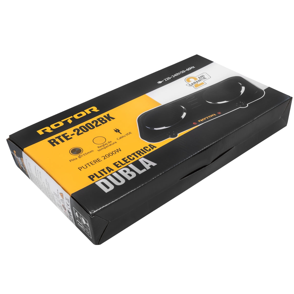 Plita electrica dubla ROTOR RTE-2002BK, 2000W, 2 x Ø155 mm, temperatura reglabila