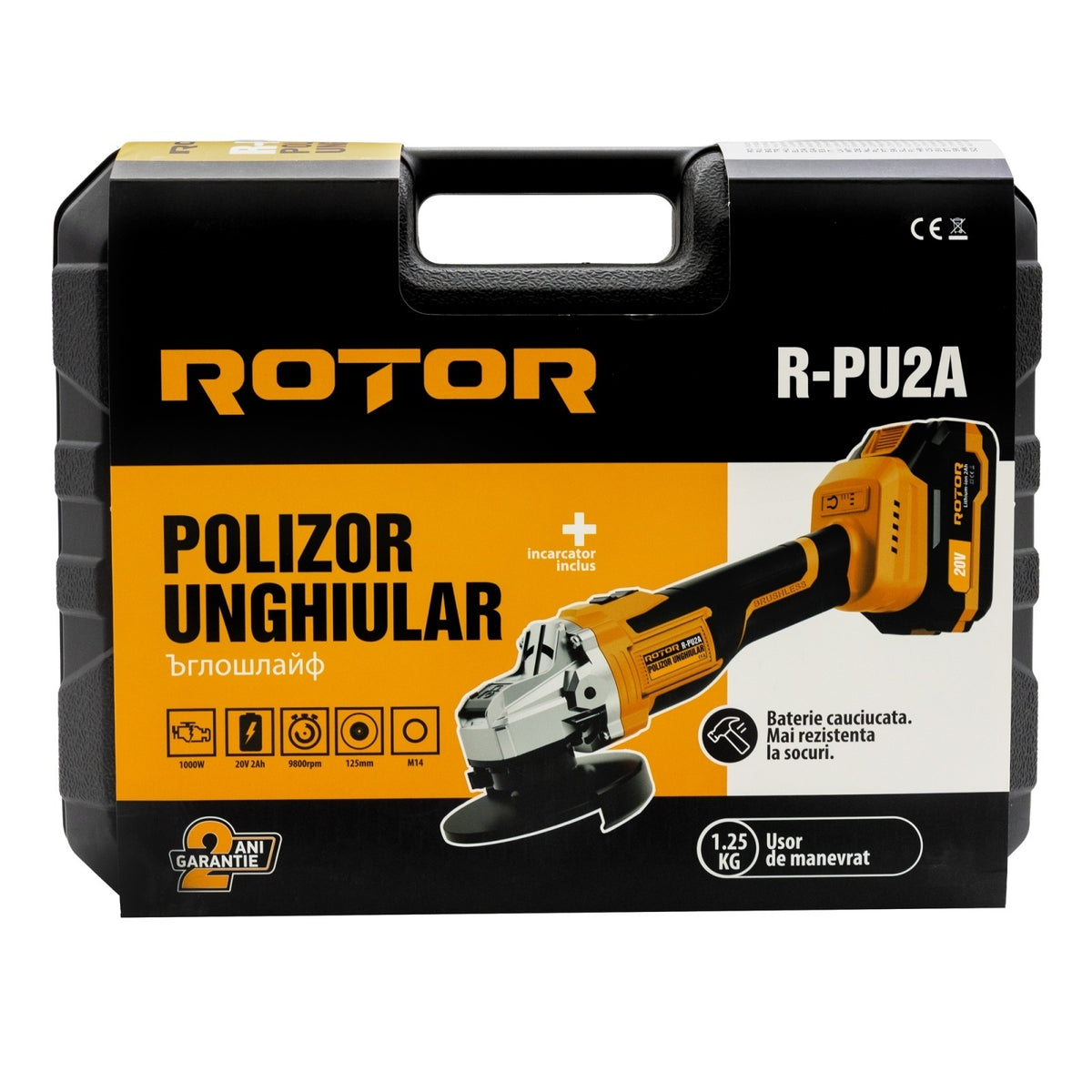 Polizor unghiular cu acumulator ROTOR R-PU2A 20V / 2Ah, brushless