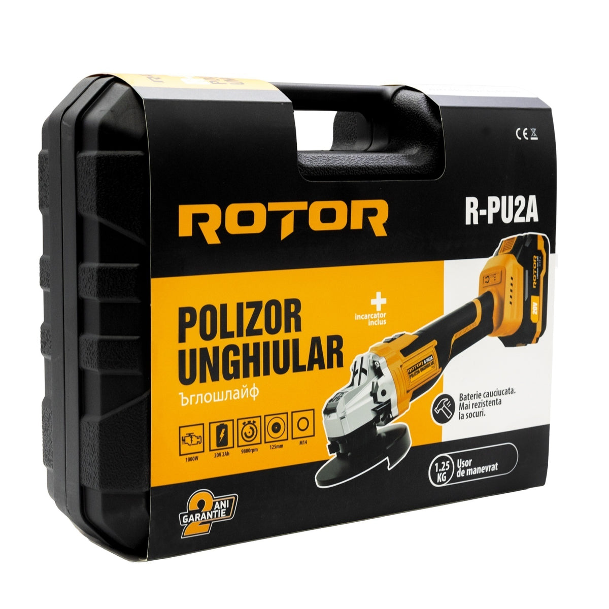 Polizor unghiular cu acumulator ROTOR R-PU2A 20V / 2Ah, brushless