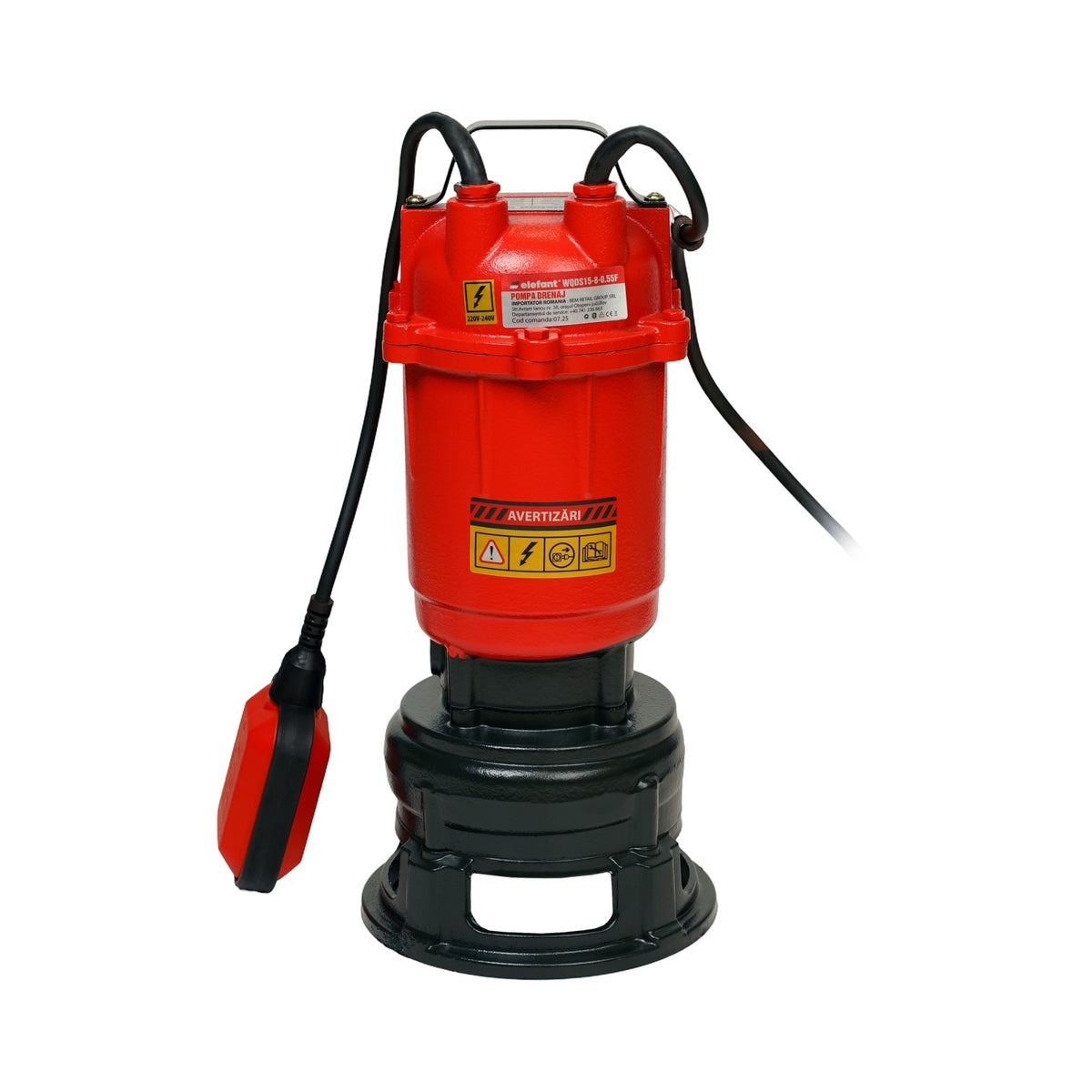 Pompa de drenaj submersibila ELEFANT WQDS15-8-0.55F, 550W, 233 l/min, inaltime refulare 8 m
