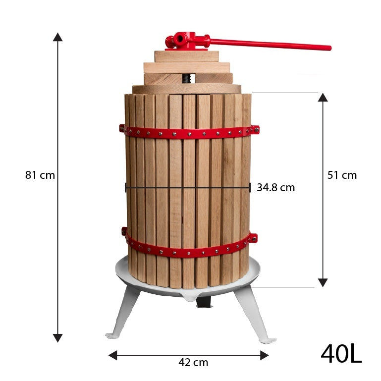 Presa manuala pentru fructe ROTOR FP-40, 40 L, cuva Ø34,8 cm, lemn masiv de stejar, fonta si otel