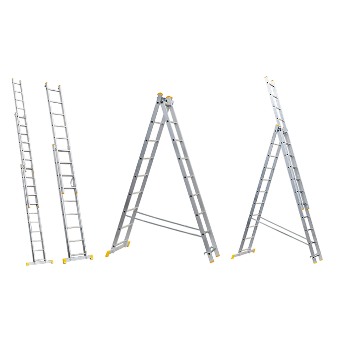 Scară Aluminiu EvoTools +Plus 7 Trepte, 2 Tronsoane - Înălțime 311 cm, Sarcină Max. 150 kg
