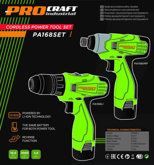 Autofiletantă cu Acumulator ProCraft PA168 - Construcție Robustă, Înșurubare și Găurire