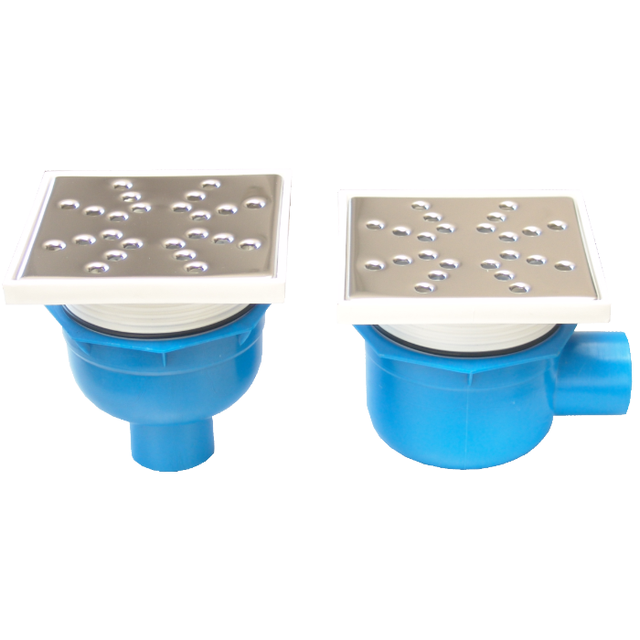Sifon Pardoseală Pătrat cu Înălțător 150 mm - Ieșire Orizontală, H 95/125 mm, Ø 50 mm