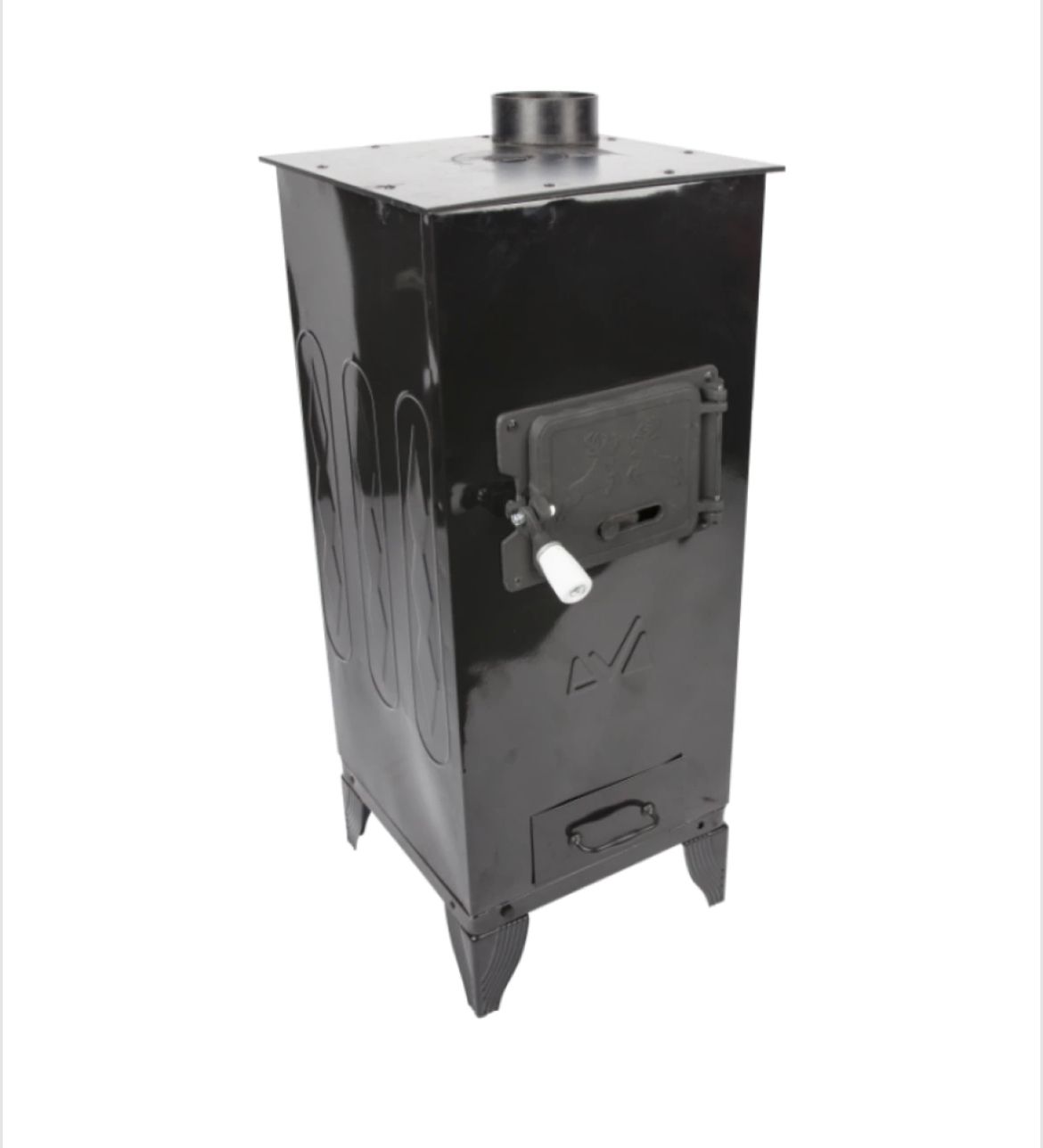 Sobă pe Lemne din Tablă Emailată 7,7 kW - 375 x 890 x 375 mm, Șamotată, Neagră, Plită Oțel
