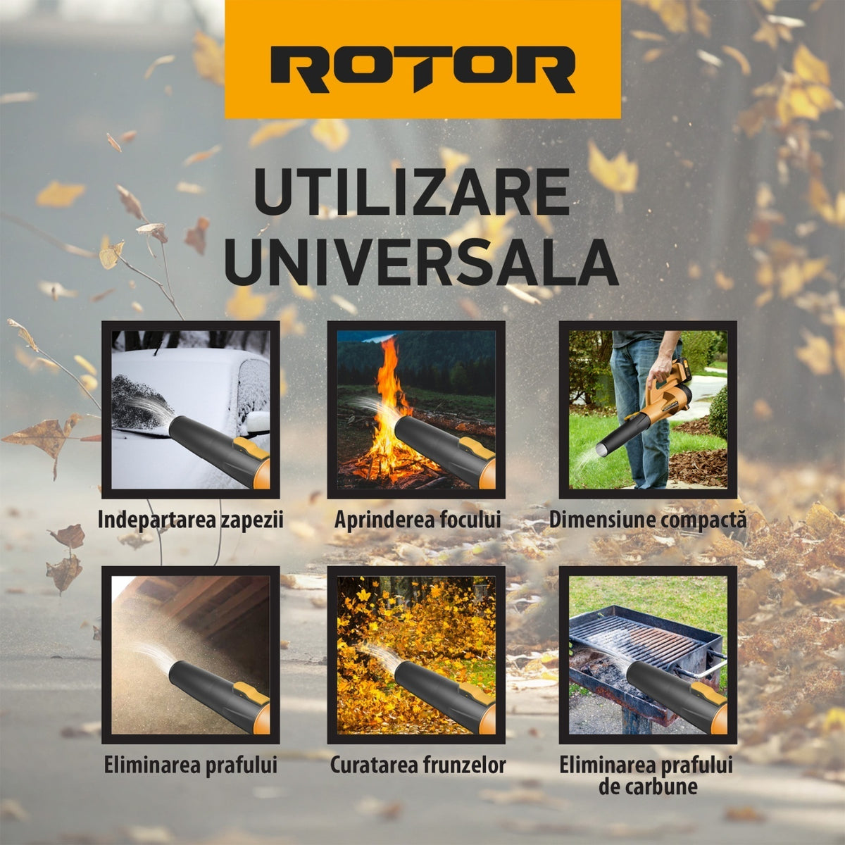 Suflantă aer pe acumulator ROTOR RS-2000 cu 1 acumulator 21V / 2Ah si incarcator ROTOR