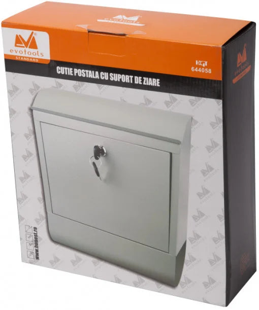 Cutie Poștală cu Suport de Ziare 290 x 340 x 110 mm - Tablă Oțel Gri, Încuietoare, Interior