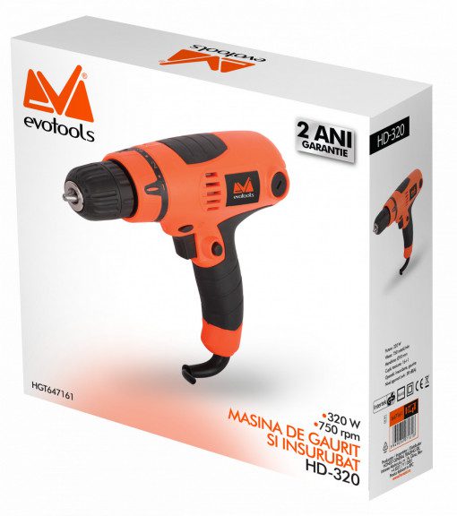 Bormașină cu Acumulator EvoTools HD320 - 320 W, Găurire Lemn și Metal, Carcasă Compactă
