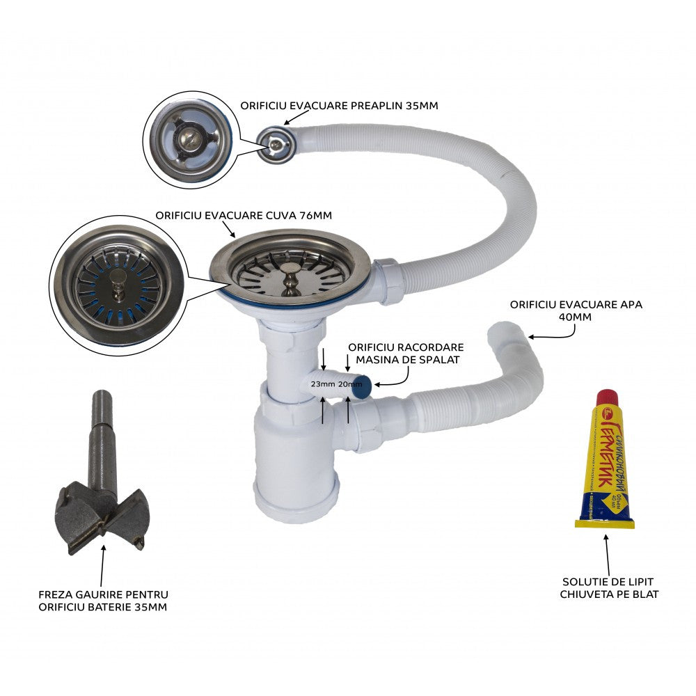 Chiuvetă Bucătărie Ulgran U-107-342 - Culoare Grafit, Materiale Rezistente, Bucătărie Modernă