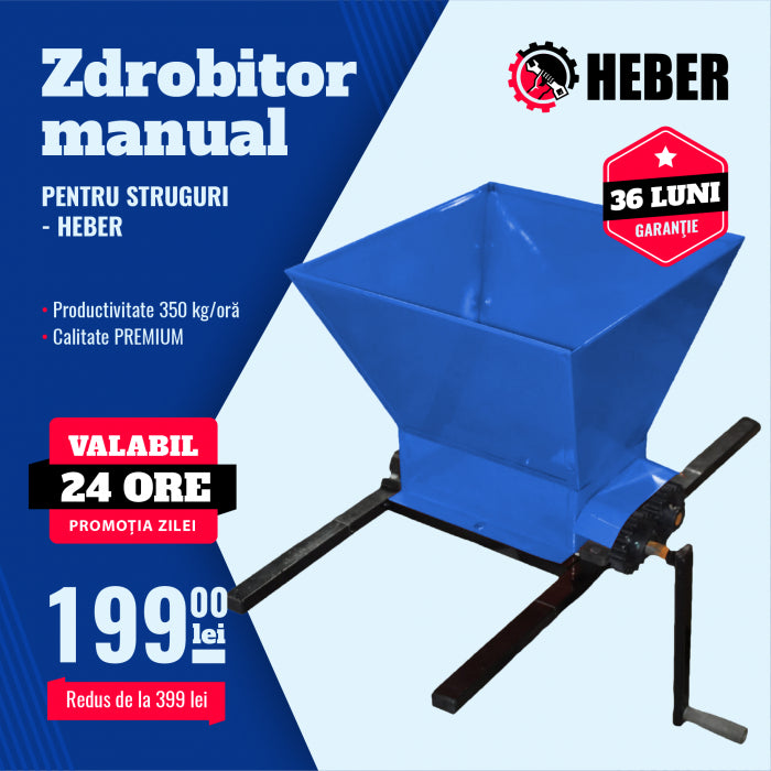 Zdrobitor de Struguri Manual EvoTools 22 L - Role Plastic 270 mm, Cuvă Vopsită, Vinificație